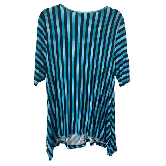 Dana Buchman Tunic Top Size XL Elbow Sleeve Scoop Neck Chevron Handkerchief Hem - Picture 2 of 6